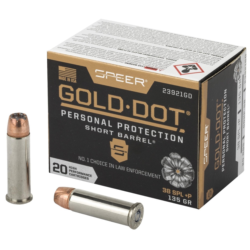 Speer Ammunition Speer Gold Dot Personal Protection 38 Special 135 Grain Hollow Point +P 20 Round Box 