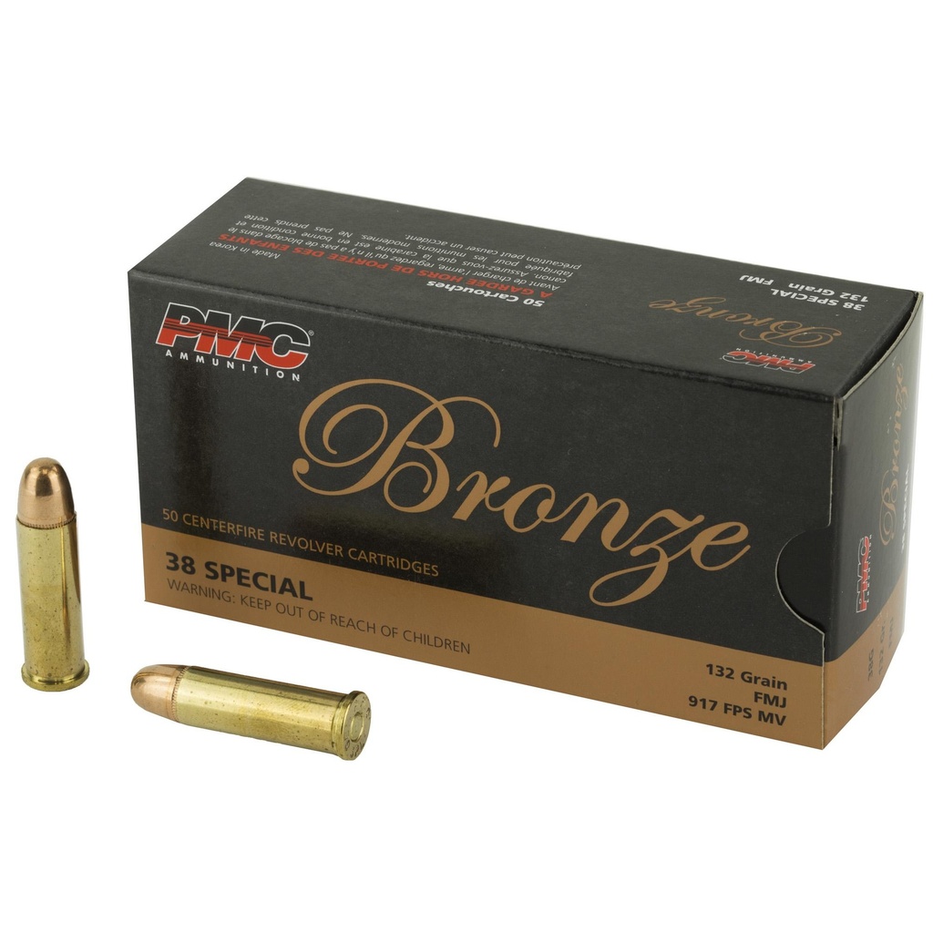 PMC Ammunition Bronze 38 Special 132 Grain Full Metal Jacket 50 Round Box 