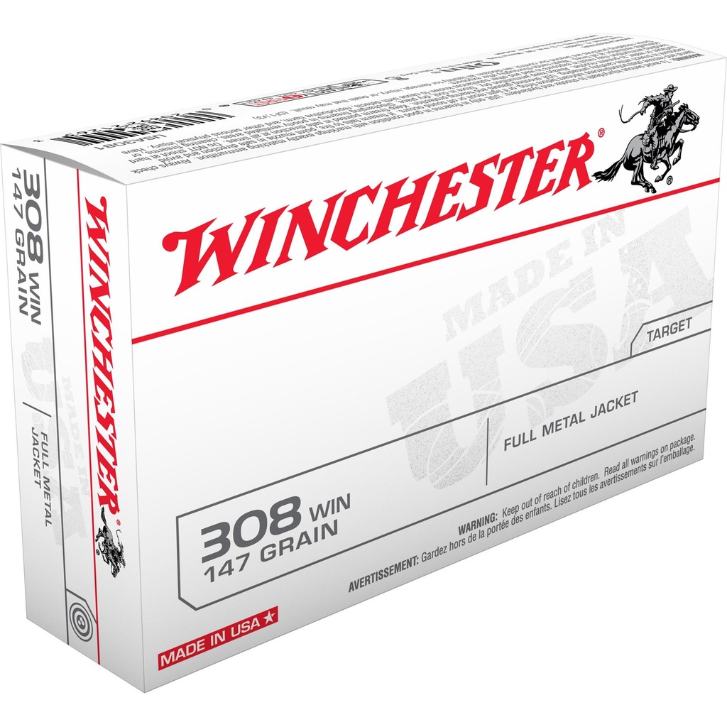 Winchester Ammunition USA WHITE BOX 308 Winchester 147 Grain Full Metal Jacket 20 Round Box 