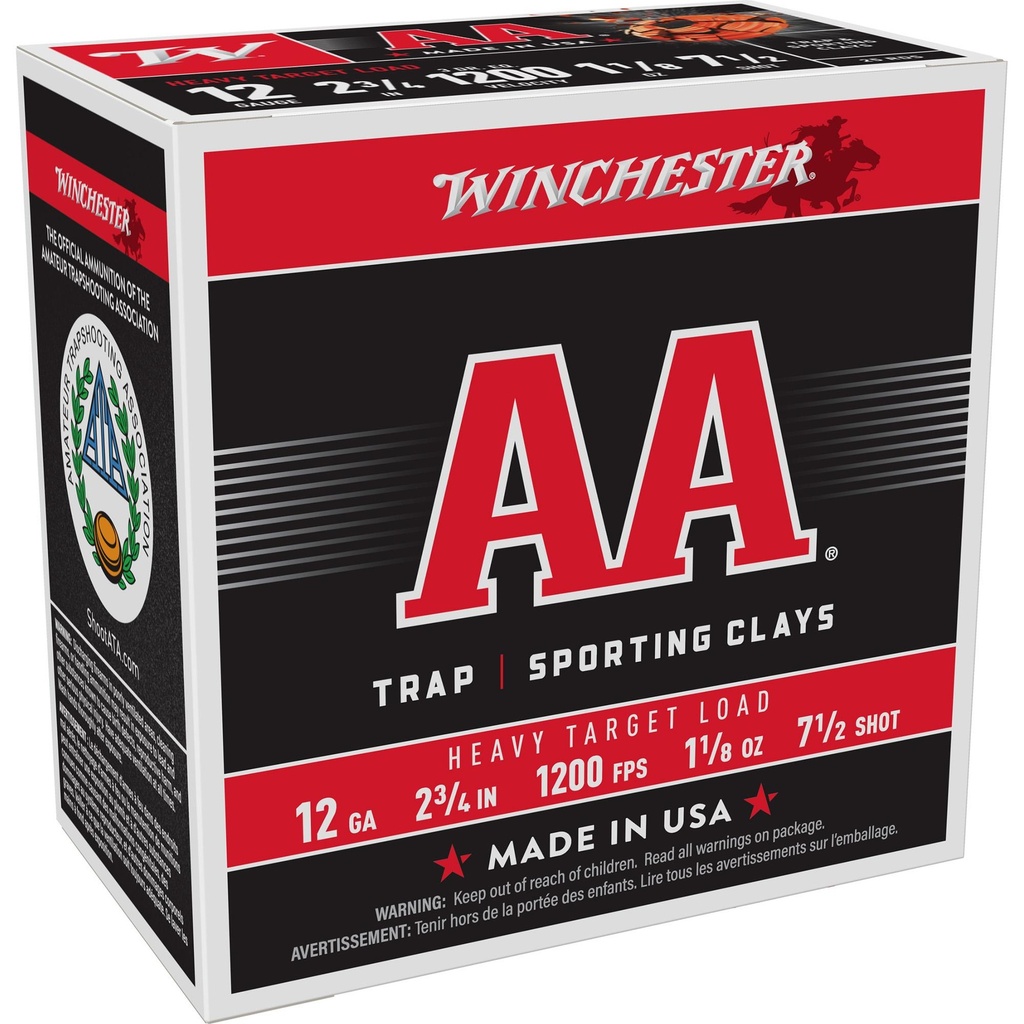 Winchester Ammunition AA Heavy Target Load 12 Gauge 2.75 #7.5 1 1/8 oz Shotshell 25 Round Box 