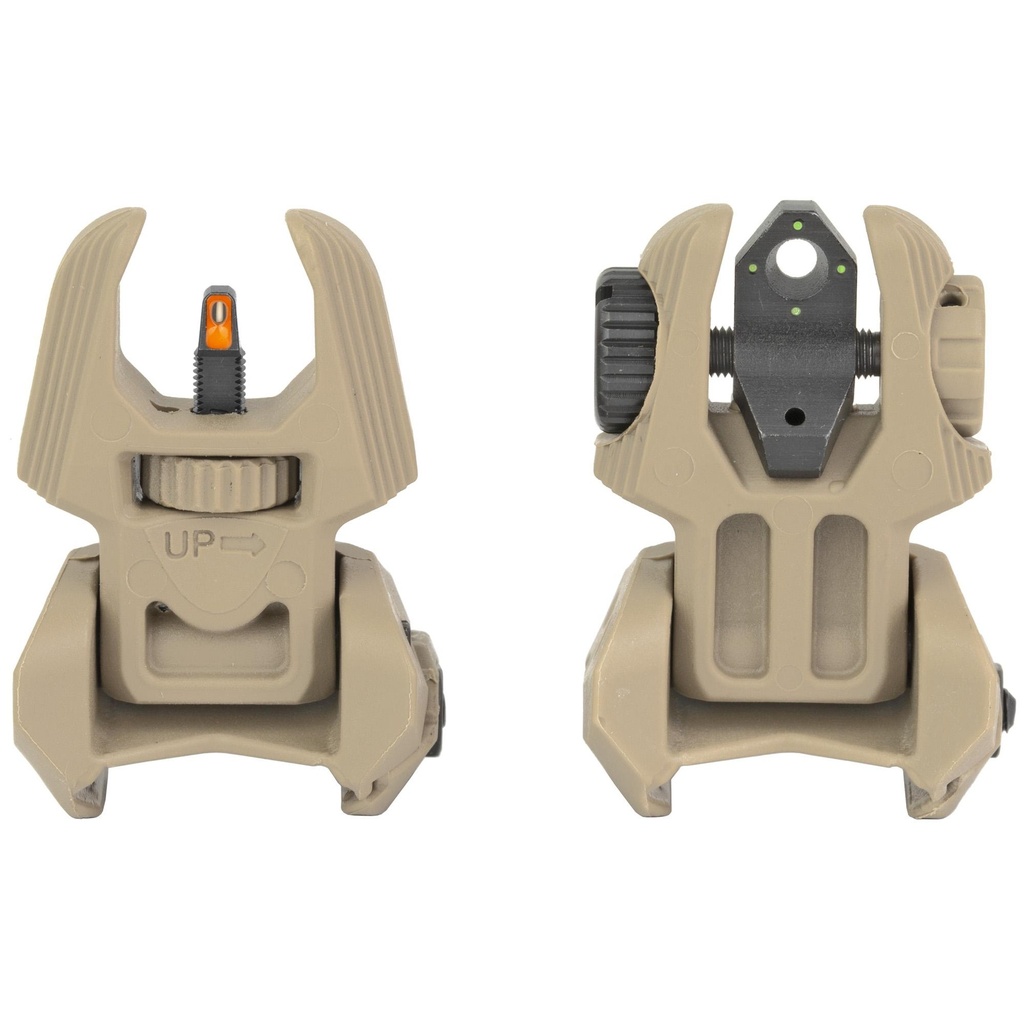 Meprolight FRBS Flip Backup Sights 4 Dot Rear Orange Hyper Bright Front Fits Picatinny Rail FDE 