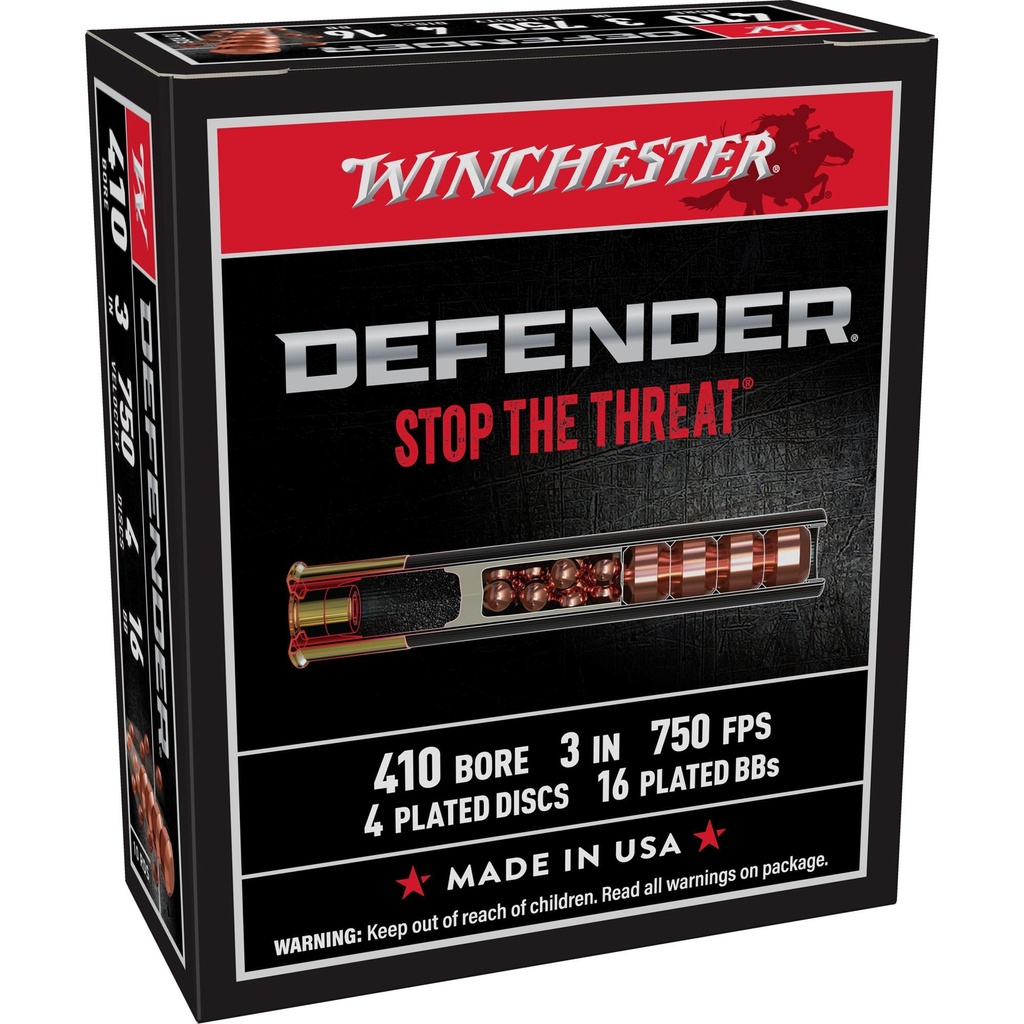 Winchester Ammunition Defender Supreme Elite 410 Gauge 3 Buckshot 3 Defense Discs 12 BB Pellets 10 Round Box 