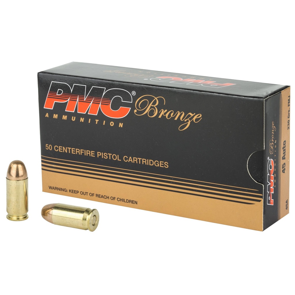 PMC Ammunition Bronze 45ACP 230 Grain Full Metal Jacket 50 Round Box 