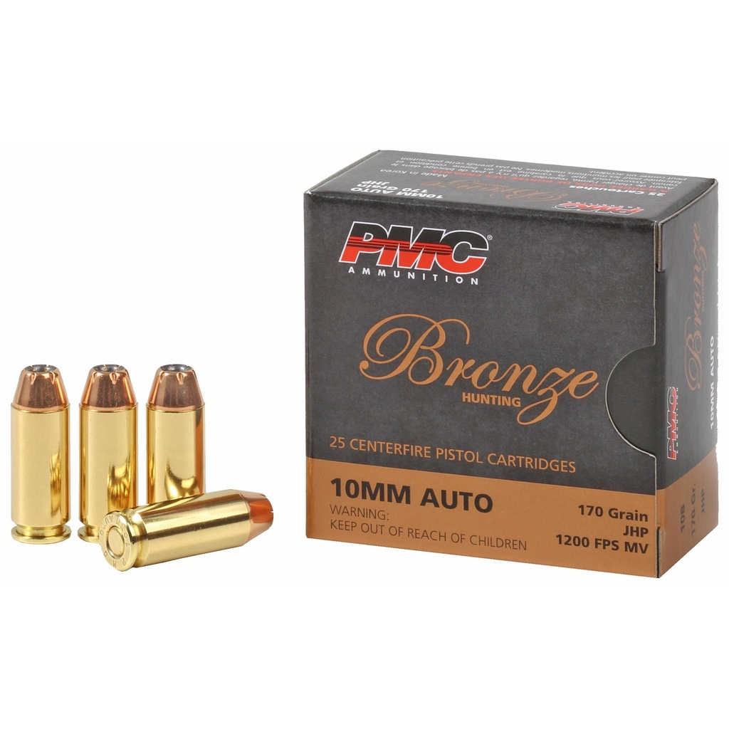 PMC Ammunition Bronze Ammunition 10MM 170 Grain Jacketed Hollow Point 25 Round Box 