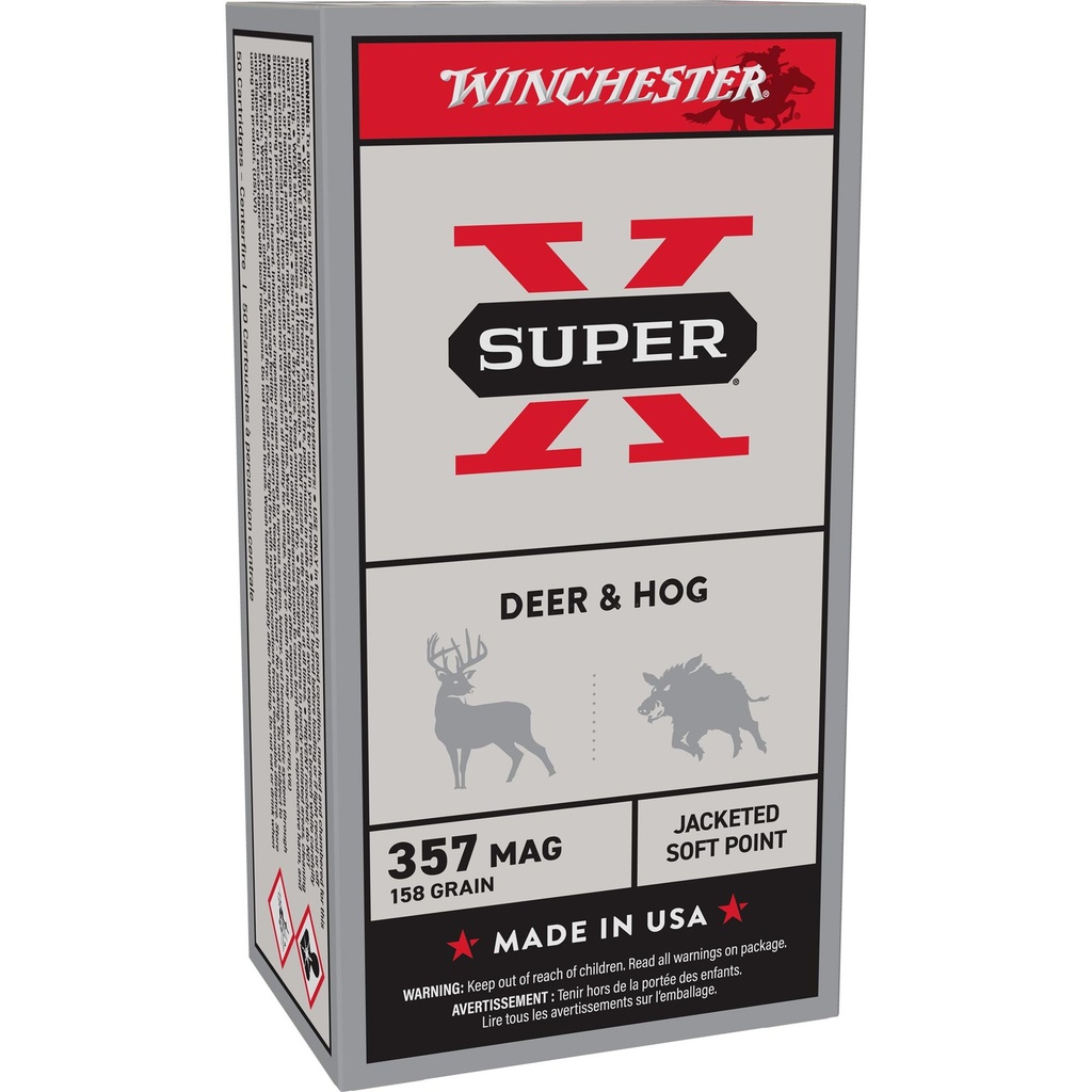 Winchester Ammunition Super-X 357 Magnum 158 Grain Jacketed Soft Point 50 Round Box 