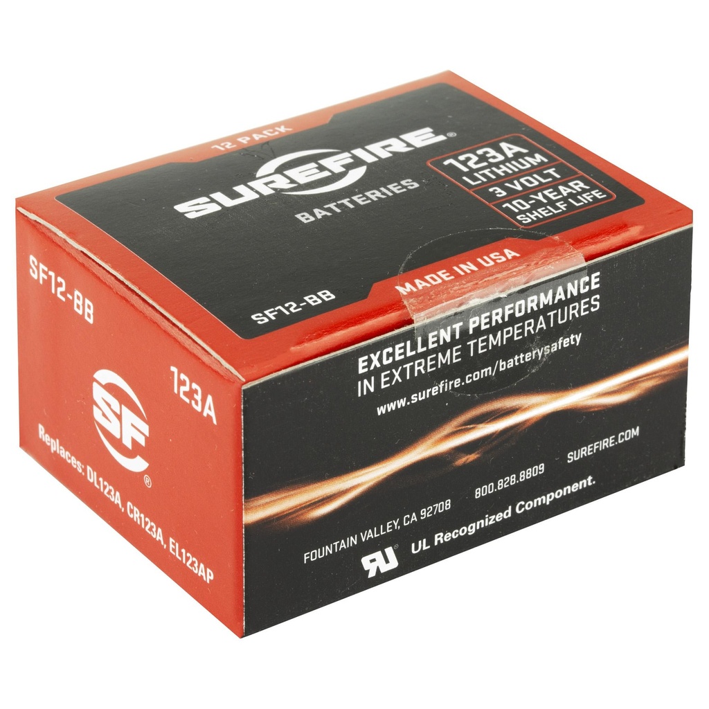 Surefire Battery CR123A Lithium 12 Pack Red 