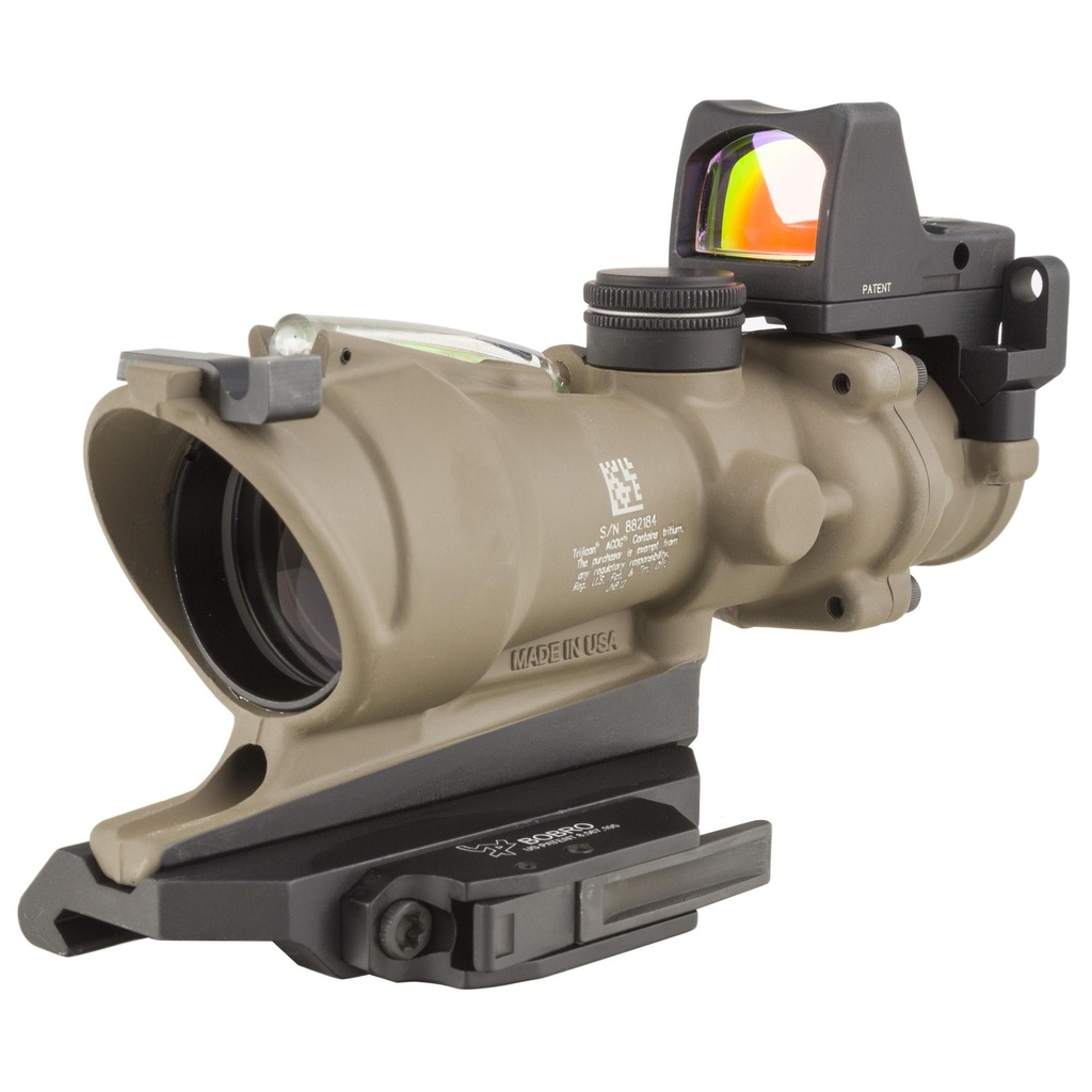 Trijicon ACOG ECOS 4X32mm Dual Illuminated Green Crosshair 5.56 Reticle Backup Iron Sights Quick Release Mount LED 3.25 MOA Red Dot RMR Type 2 Cerakote Flat Dark Earth