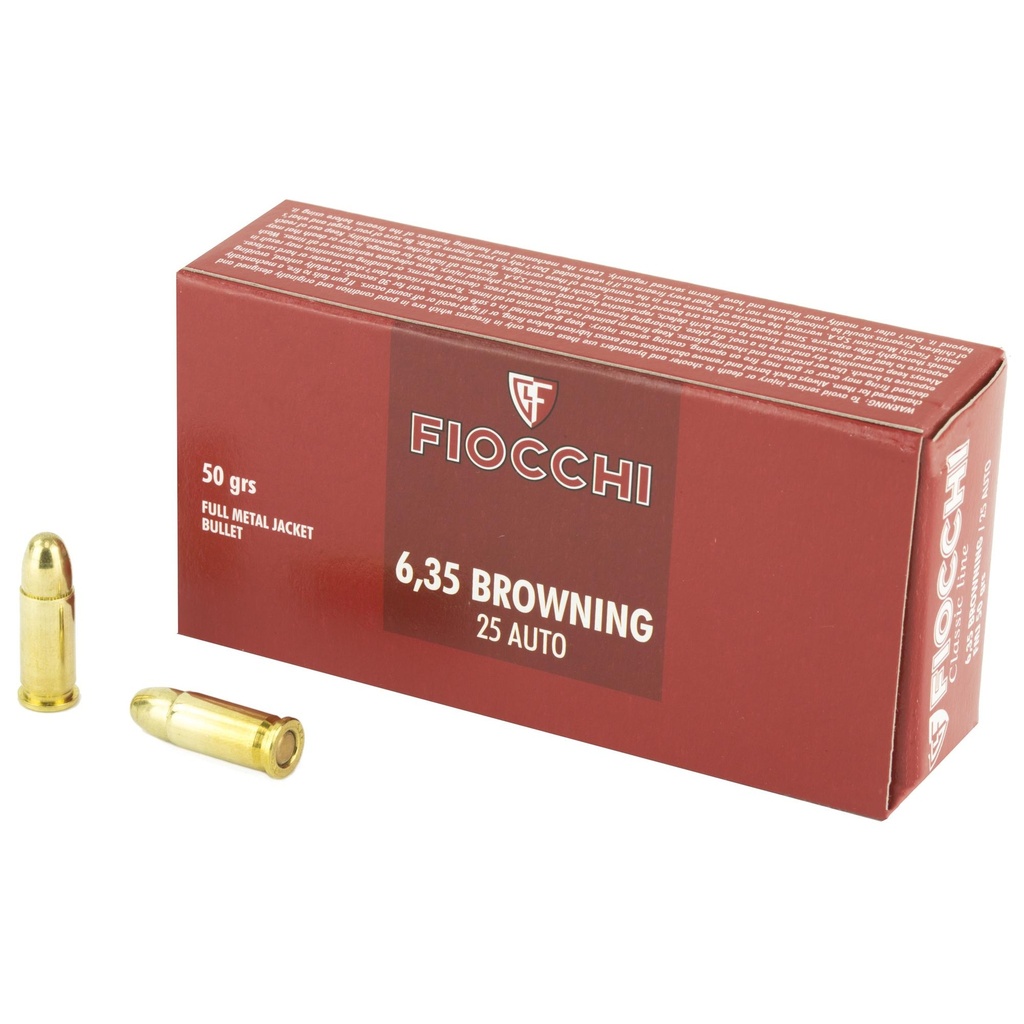 Fiocchi Ammunition Centerfire Pistol 25ACP 50 Grain Full Metal Jacket 50 Round Box 