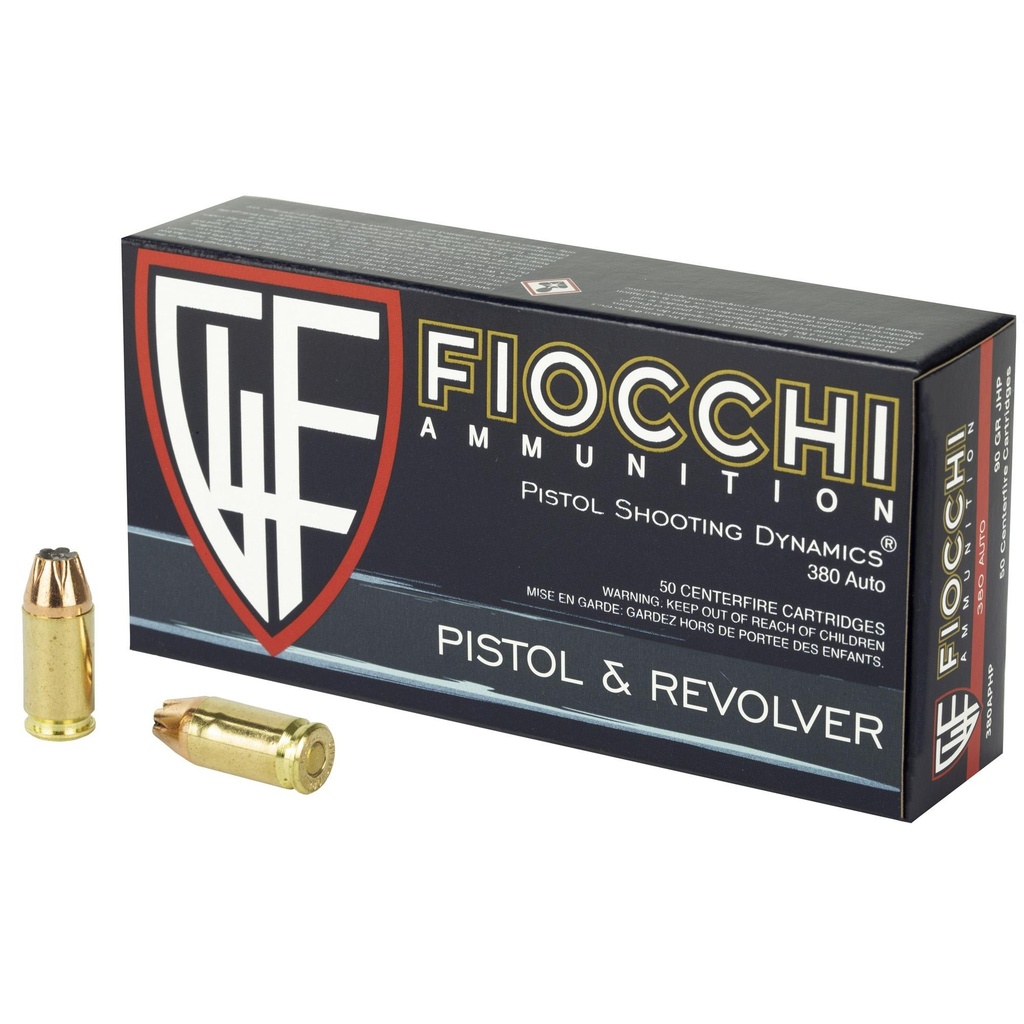 Fiocchi Ammunition Centerfire Pistol 380ACP 90 Grain Jacketed Hollow Point 50 Round Box 