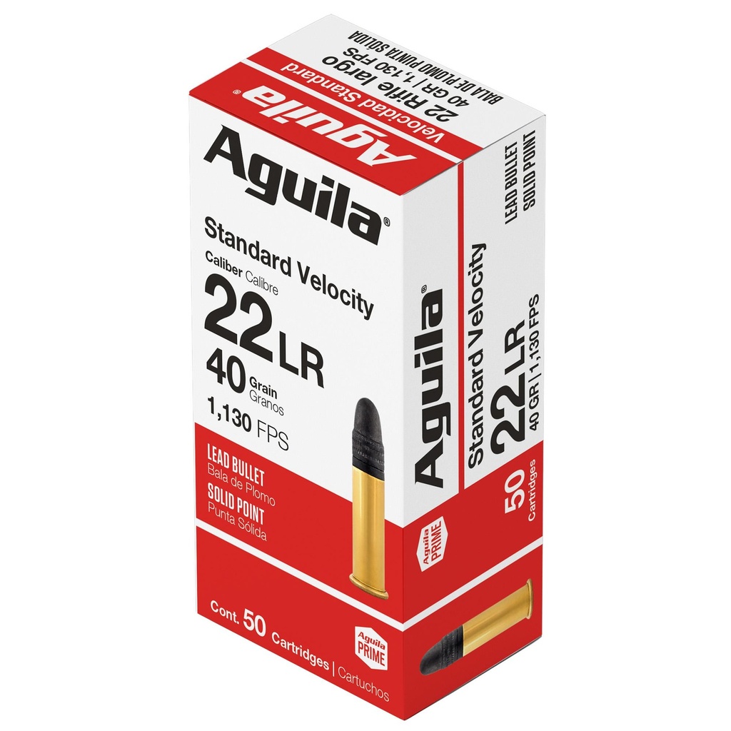 Aguila Ammunition Rimfire 22LR 40 Grain Solid Point Standard Velocity 50 Round Box 