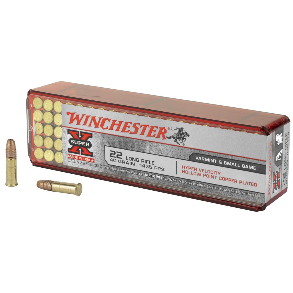 Winchester Ammunition Hyper Velocity 22LR 40 Grain Copper Plated Hollow Point 100 Round Box 