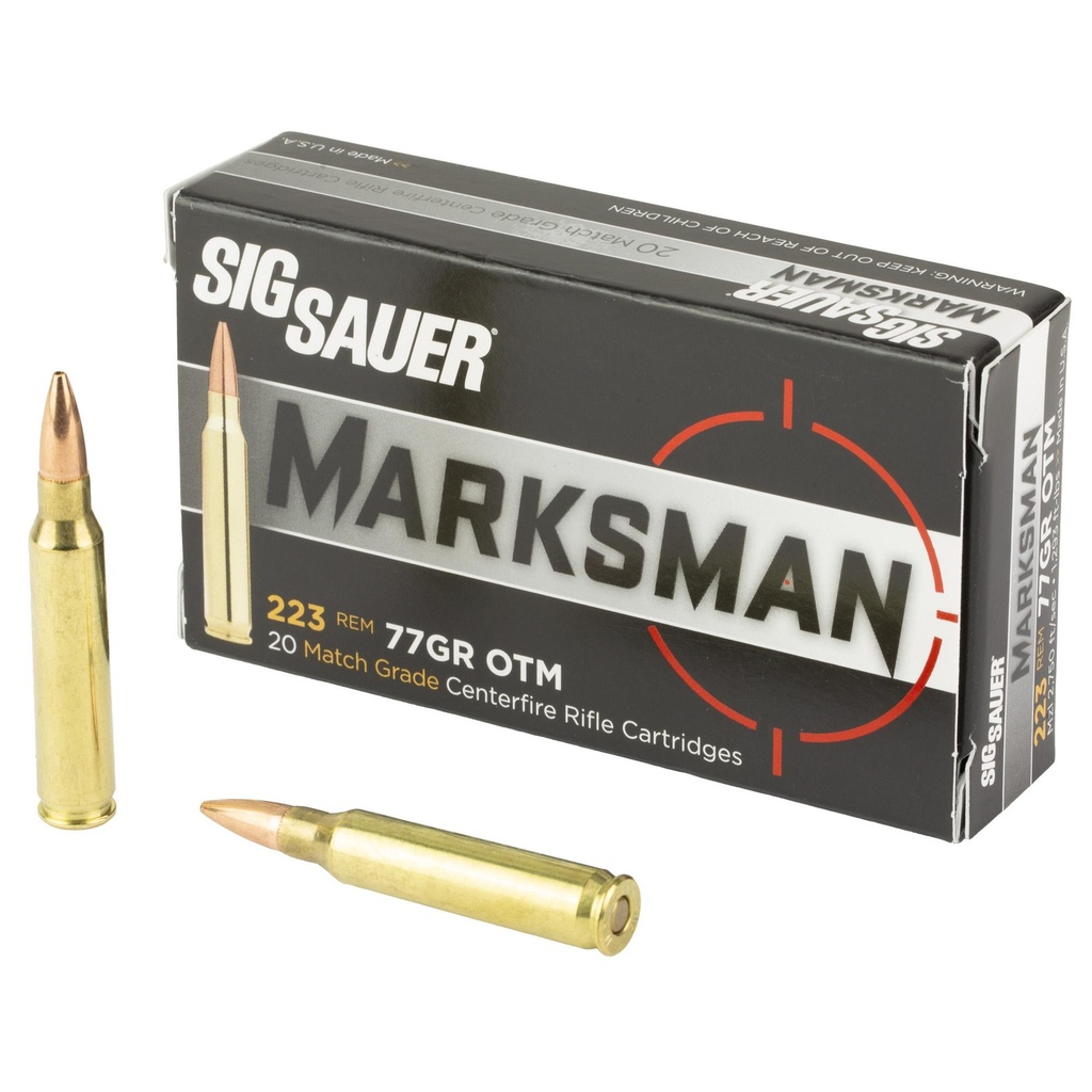 Sig Sauer Elite Performance Match 223 Rem 77 Grain Open Tip Match 20 Round Box 500 Case 