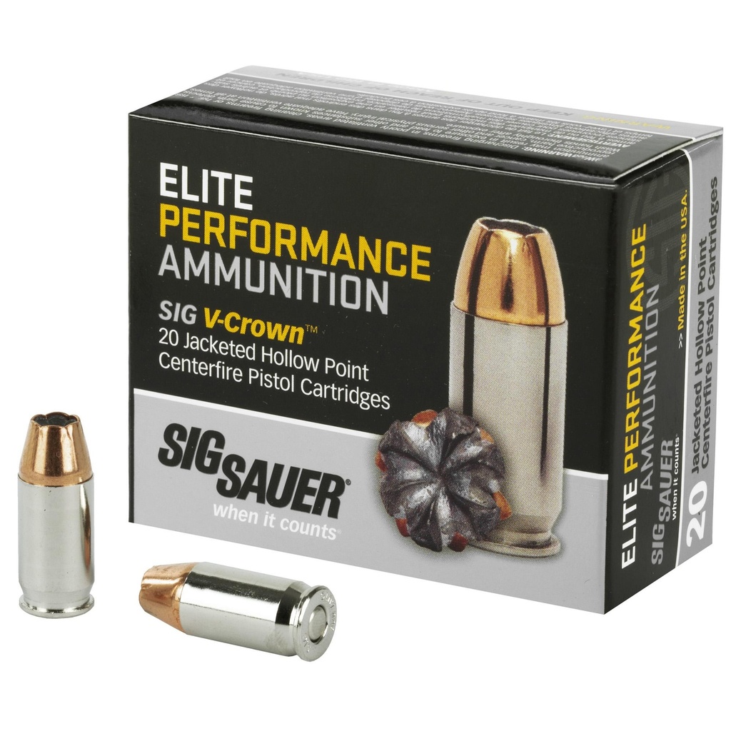 Sig Sauer Elite Performance V-Crown Ammunition 380ACP 90 Grain Jacketed Hollow Point 20 Round Box 
