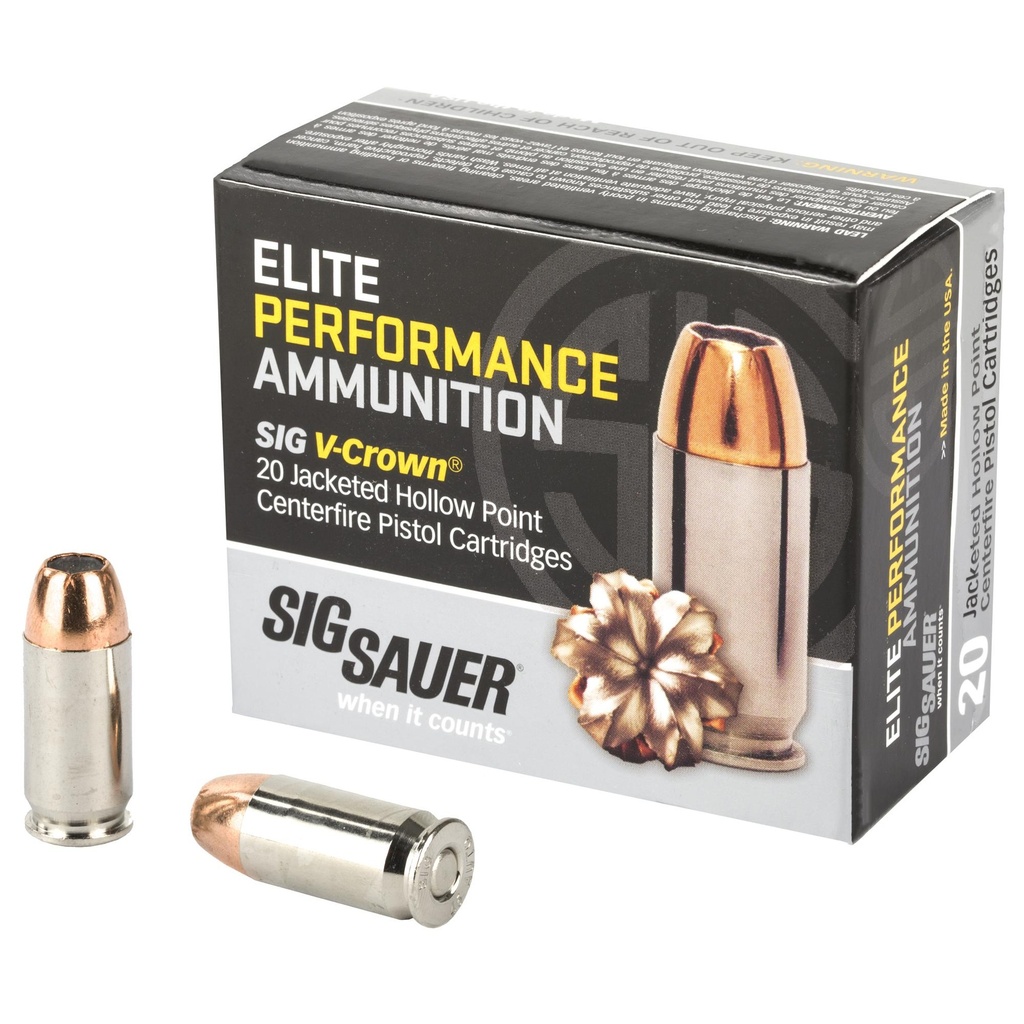 Sig Sauer Elite Performance V-Crown Ammunition 45 ACP 200 Grain Jacketed Hollow Point 20 Round Box 
