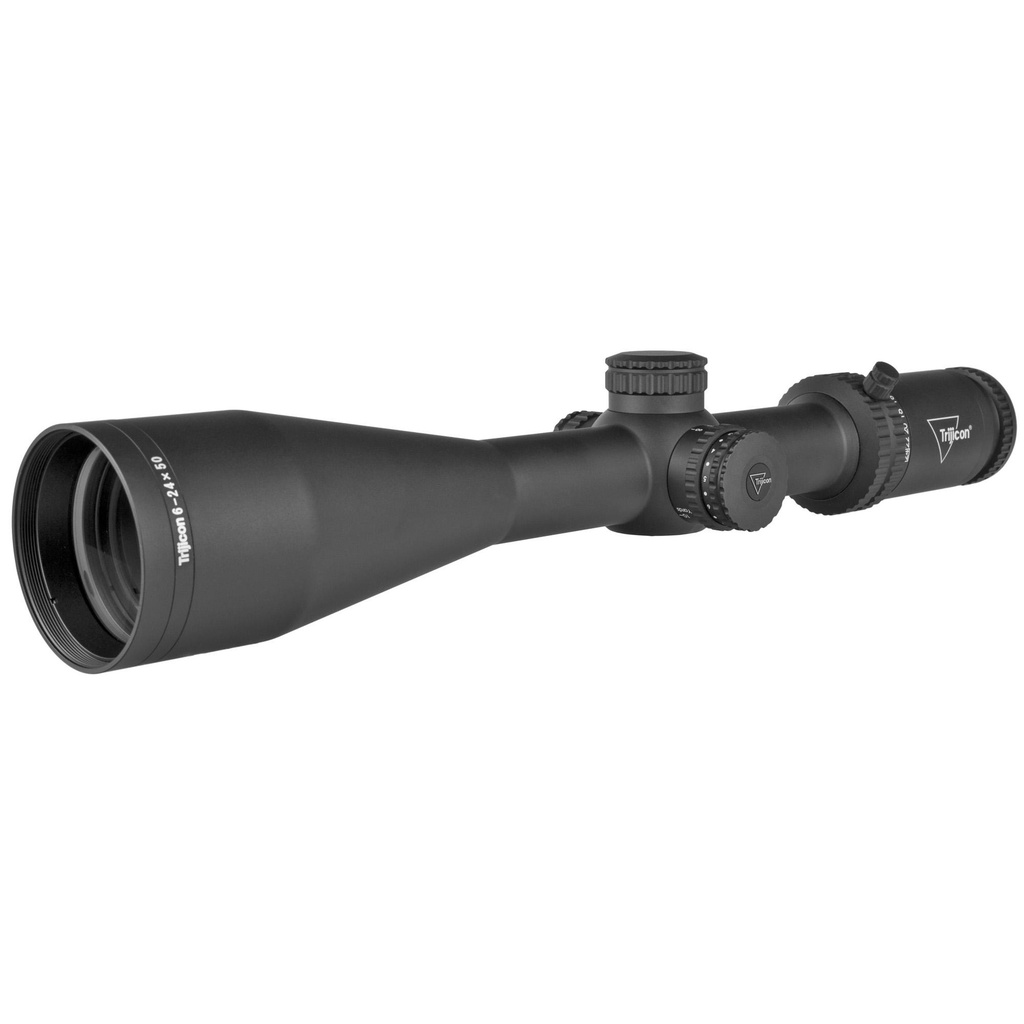 Trijicon Tenmile 6-24x50mm Second Focal Plane Riflescope with Green LED Dot MRAD Ranging 30mm Tube Black Low Capped Adjusters 