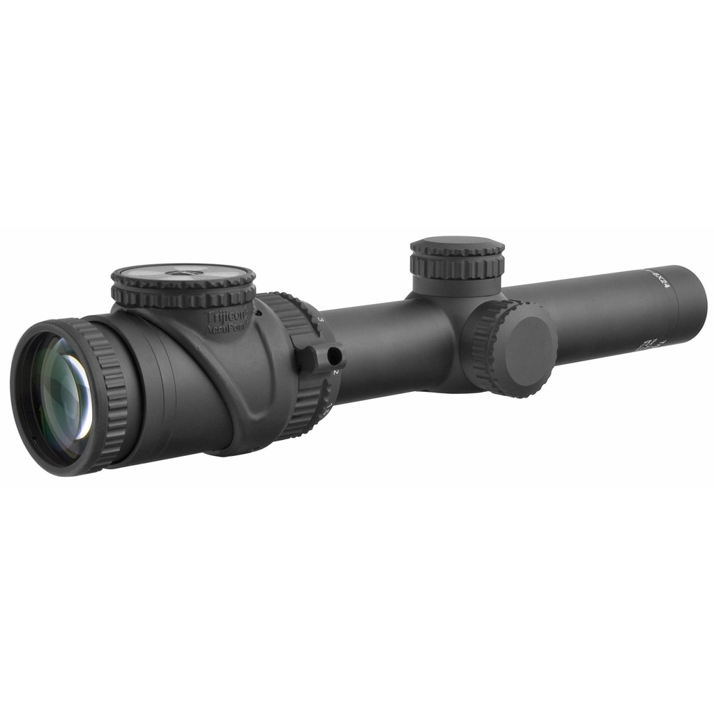 Trijicon AccuPoint 1-6x24mm Riflescope with BAC Amber Triangle Post Reticle 30mm Tube Black Capped Adjusters 