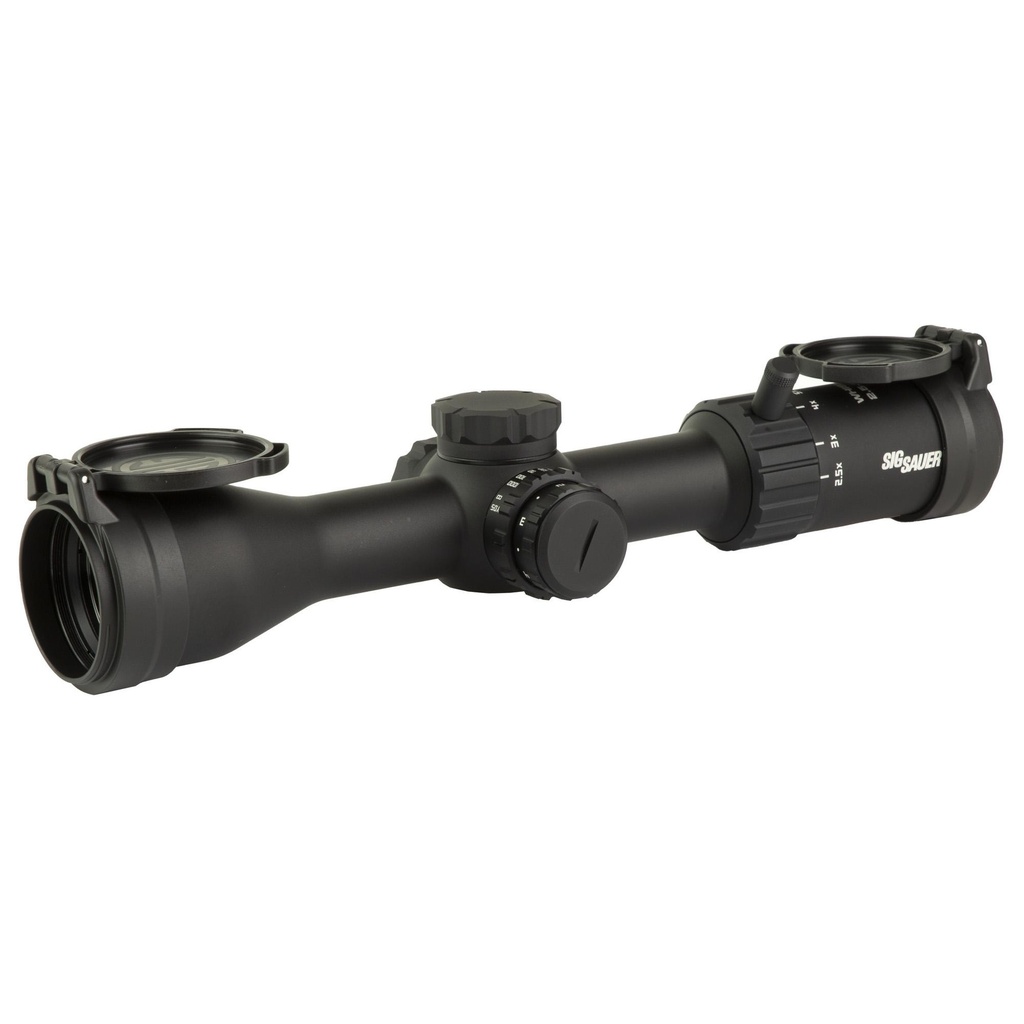 Sig Sauer Whiskey 4 Rifle Scope 2.5-10X42mm Second Focal Plane Hellfire Illuminated Quadplex Reticle 42mm Objective 30mm Main Tube Black 0.25 MOA Adjustment Included Flip Back Lens Cover 