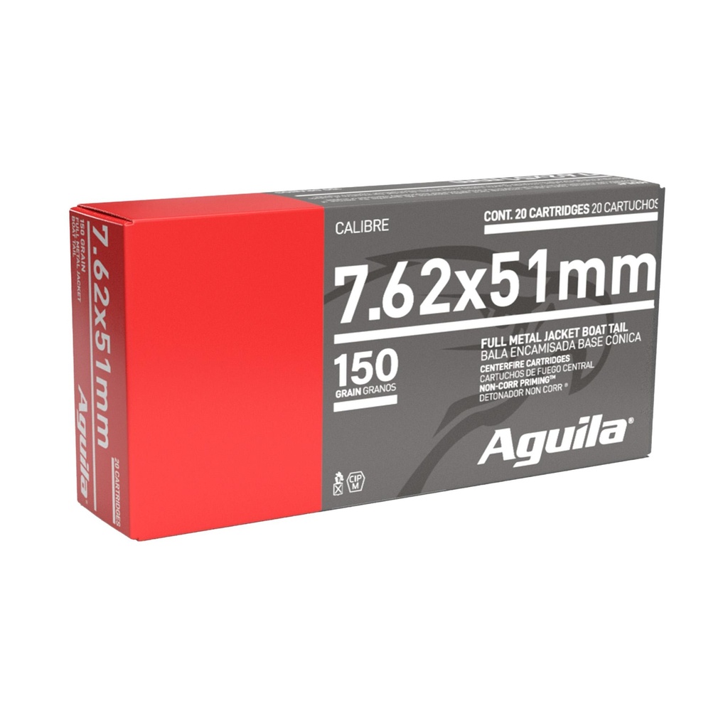 Aguila Ammunition Rifle 762X51 150 Grain Full Metal Jacket Boat Tail 20 Round Box 