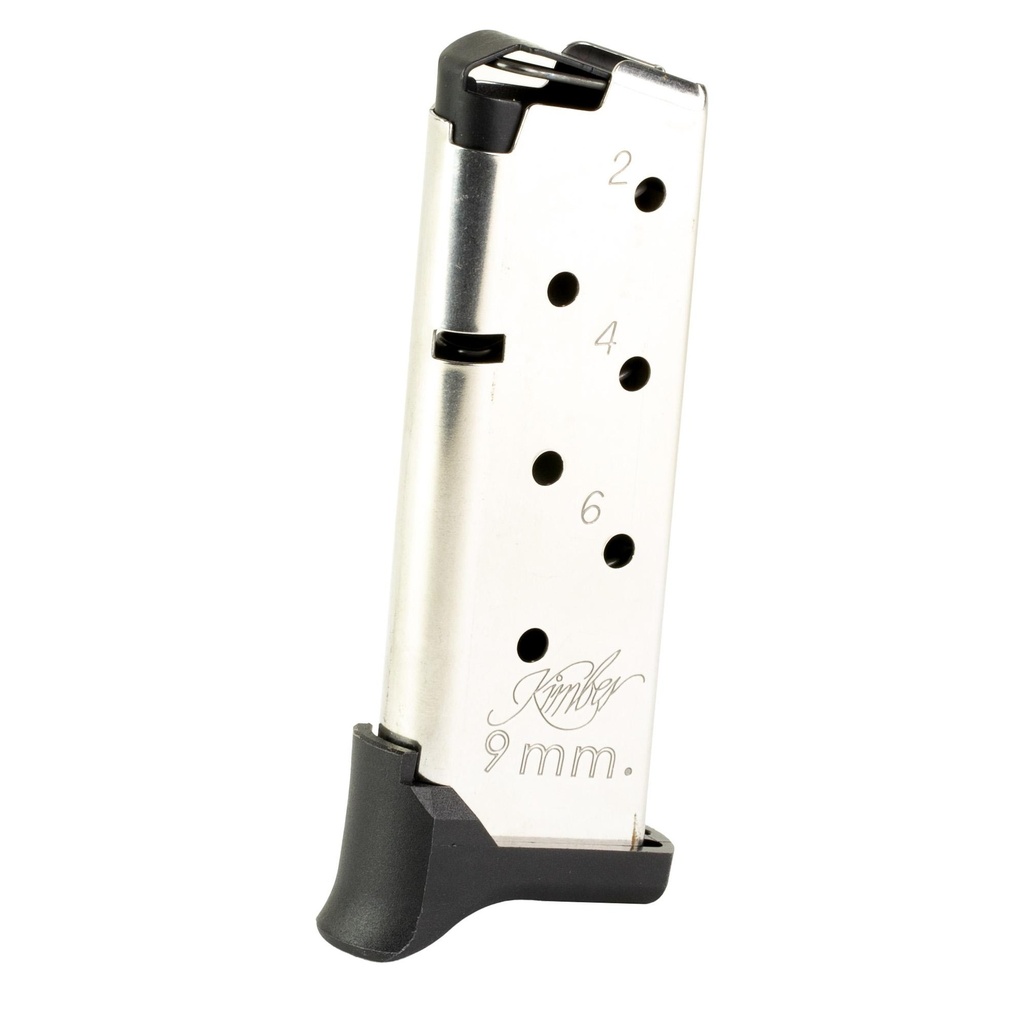 Kimber America Magazine 9mm 7Rds Fits Kimber Rapide Micro 9 Extended Finger Extension Silver