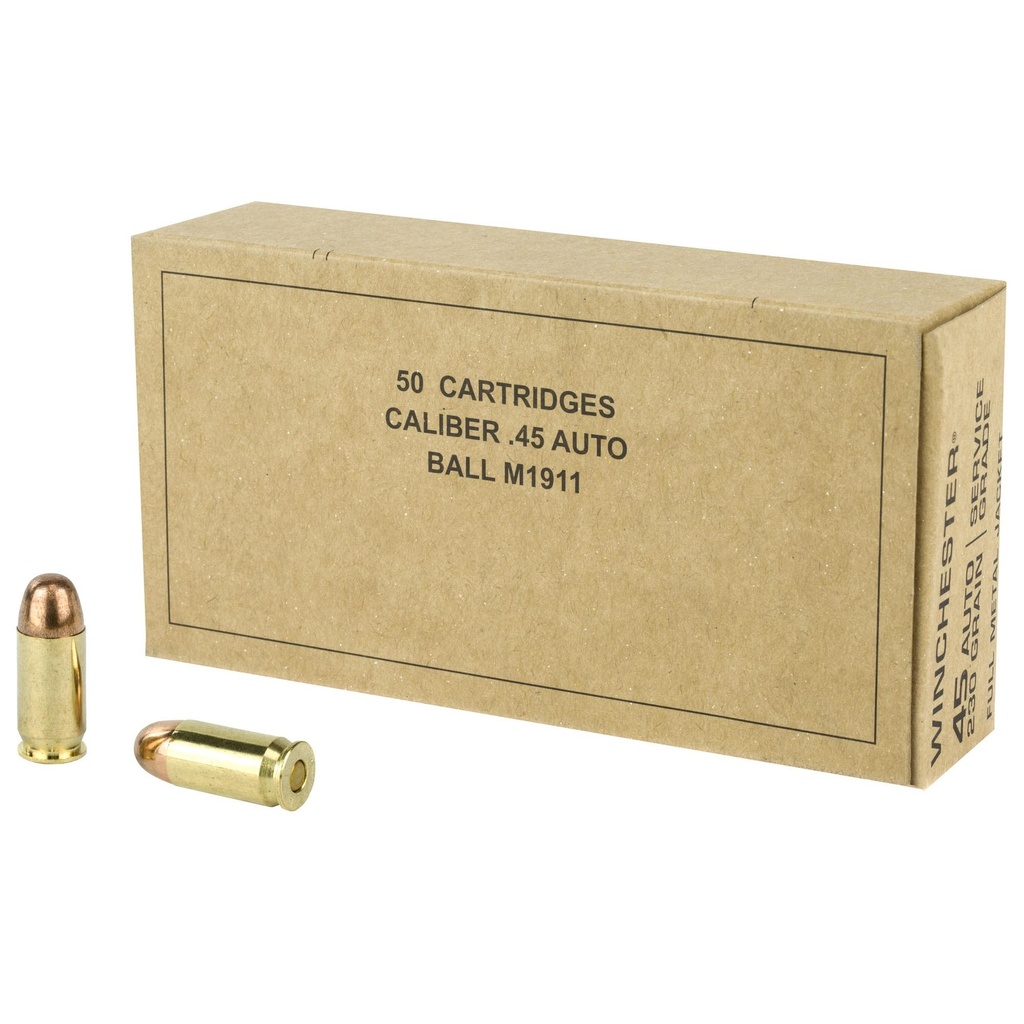 Winchester Ammunition Service Grade 45 ACP 230Gr Full Metal Jacket 50 Round Box 