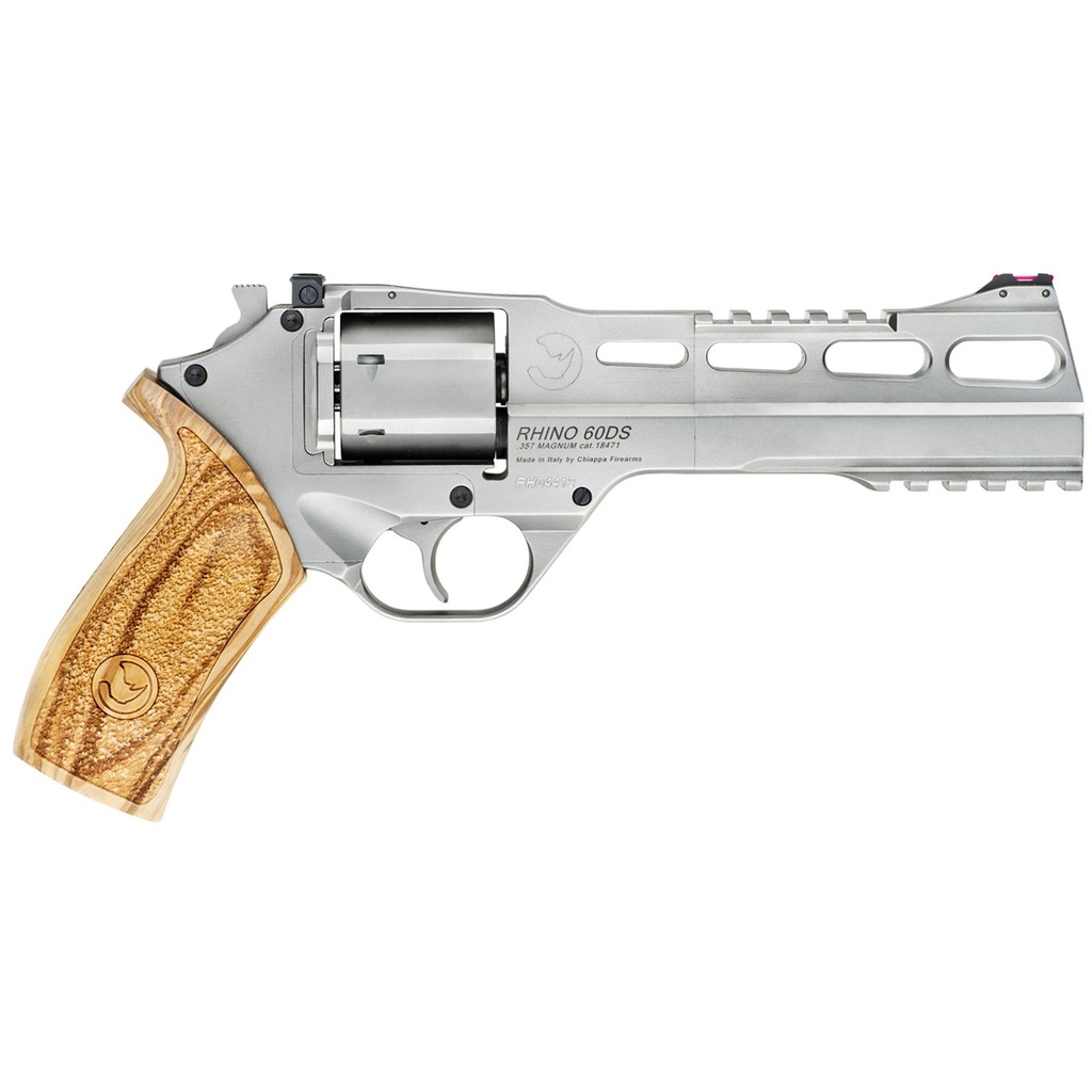 Chiappa Firearms Rhino 60DS DA/SA 357 Magnum/38 Special 6" Barrel 6Rds 3 Moon Clips Silver