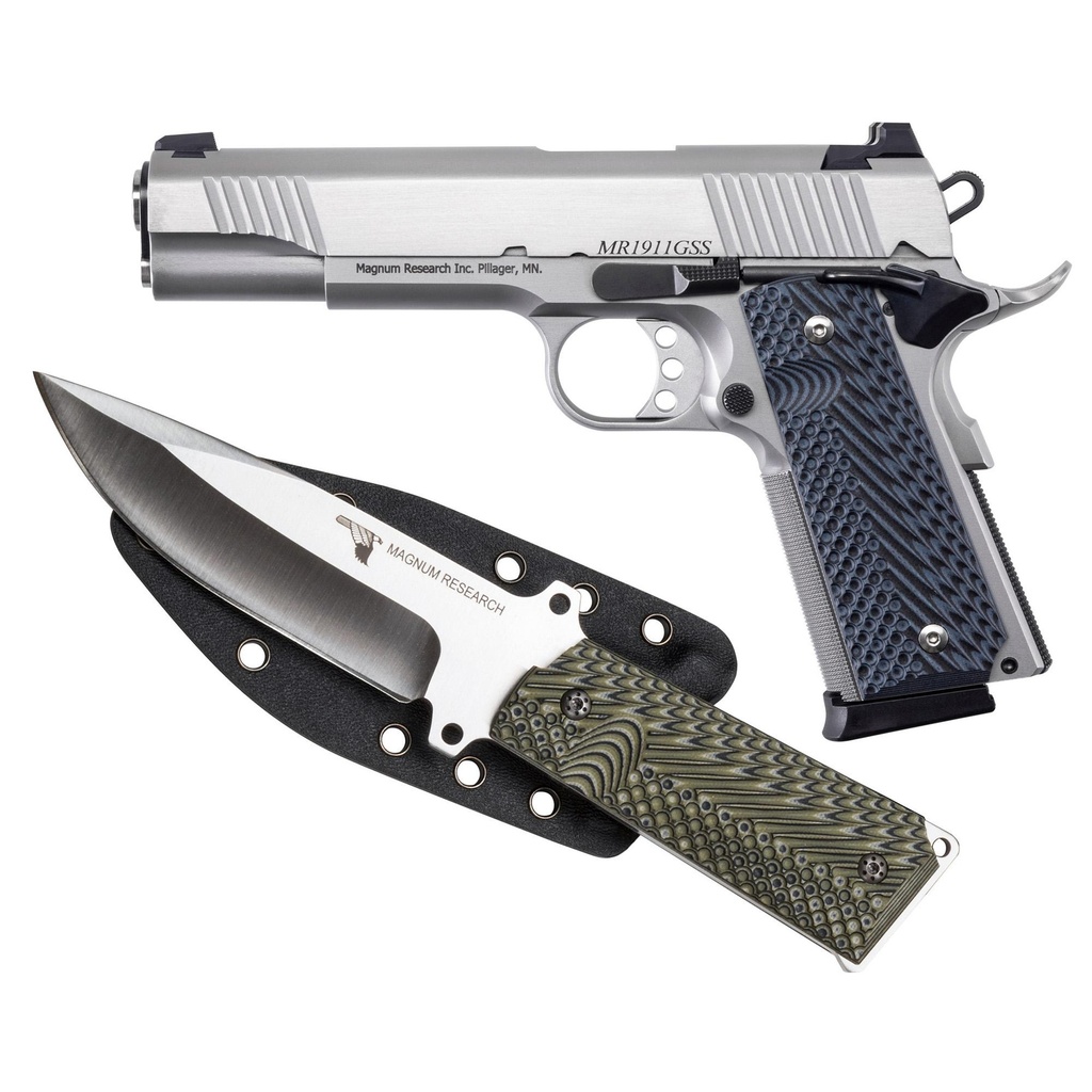 Magnum Research 1911G 45ACP 5" Barrel 8Rds 2Mags Includes 1911 Knife and Sheath  Silver