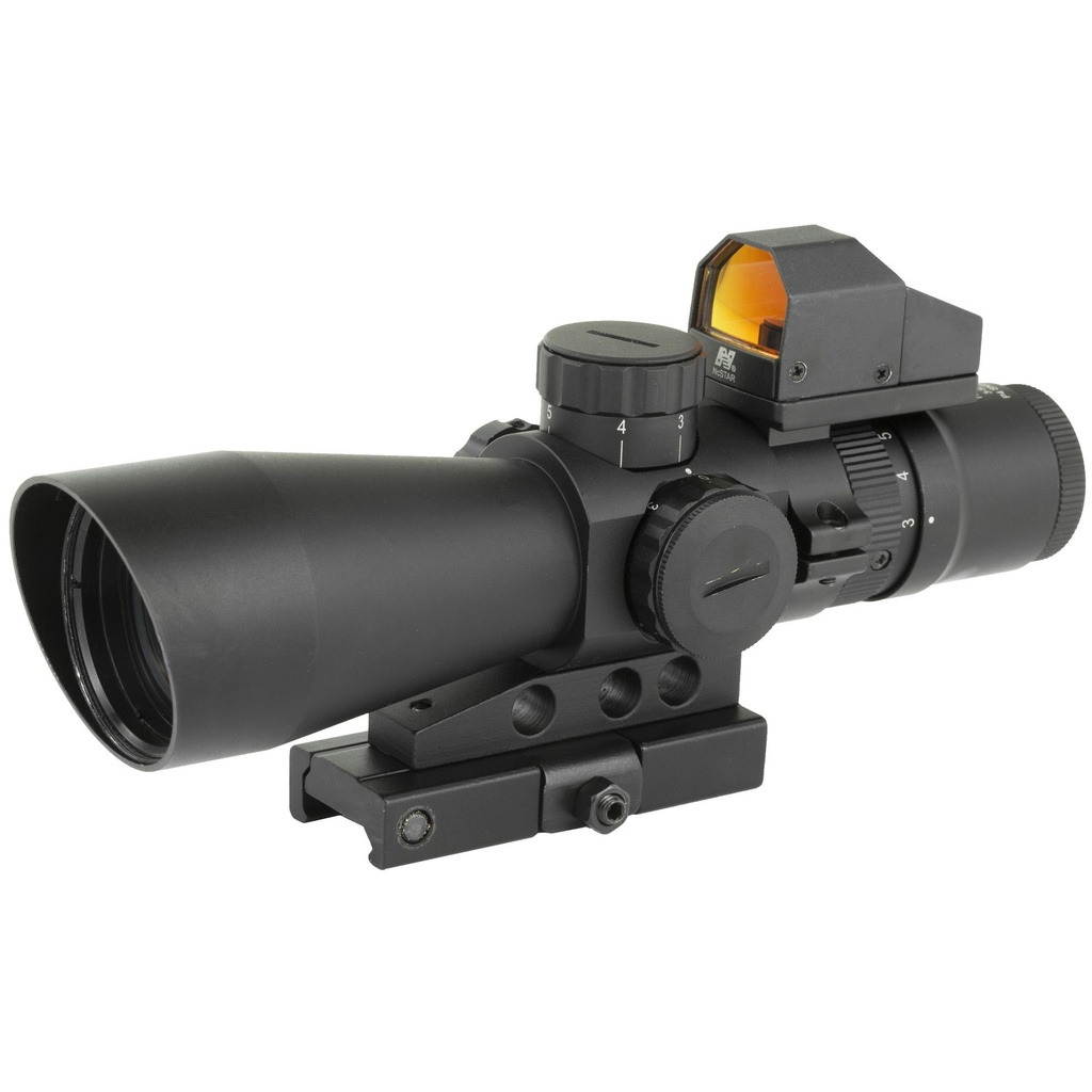 NcSTAR 3-9X42 Scope with Micro Dot 3-9X Magnification 42mm Objective Lens 3 MOA Red Dot Fits Weaver/ Picatinny Rails Scope and Red Dot use (1) CR2032 Each (Included) 