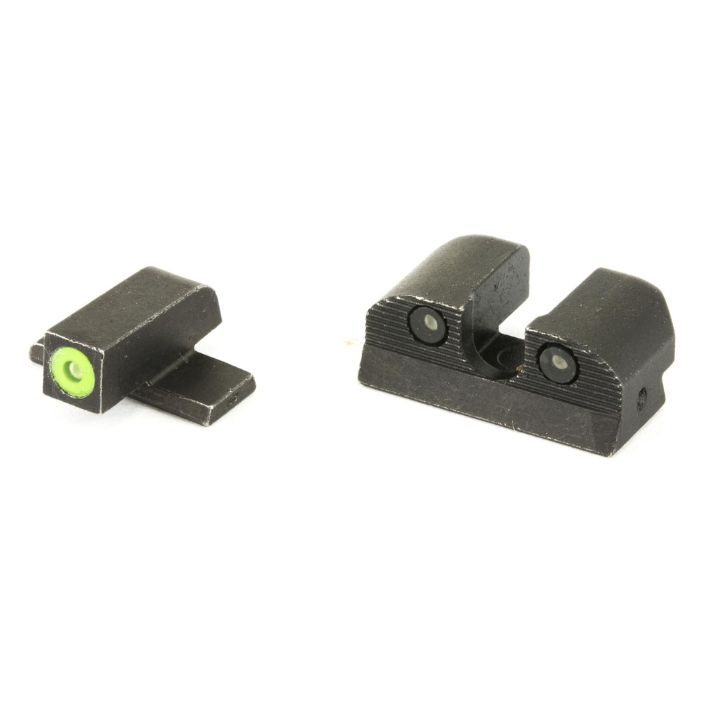 Sig Sauer, XRay, Round Notch, Sight, #8 Front Sight, #8 Rear Sight, Sig P224. P226 9MM, P228, P229, P239, Green w/White Outline, Tritium Standard Dot with White Stripe Rear 