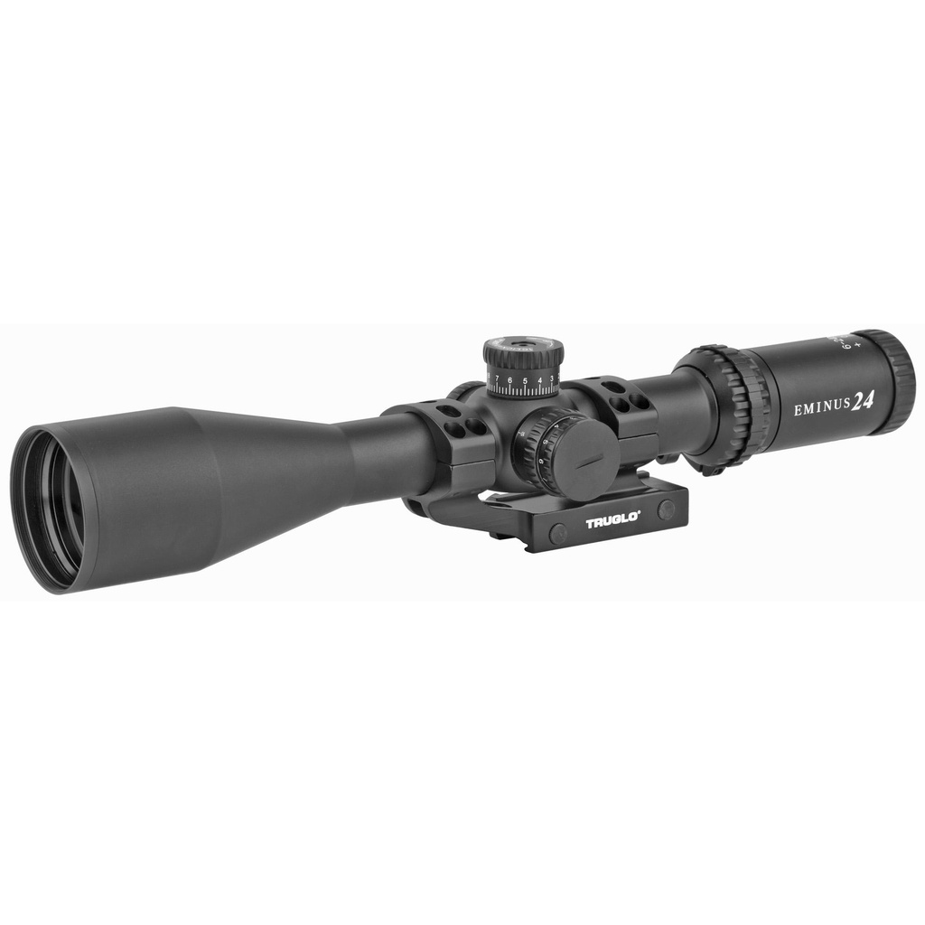 TRUGLO EMINUS Rifle Scope 6-24X50 Muti-Coated Lenses Illuminated TacPlex Reticle Side Focus Dial Matte Black 30mm 1 Piece Base 3" Sunshade and CR2032 Battery Included 