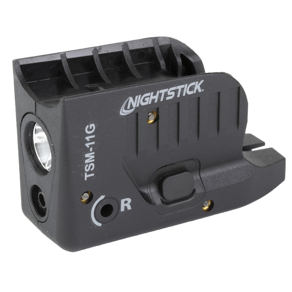 Nightstick Subcompact Tactical Weapon-Mounted Light w/ Green Laser Fits Glock 43/43X/48 150 Lumens 2,700 Candela Black .75 Hours of Runtime IP-X4 Water-Resistant Rechargeable Battery 