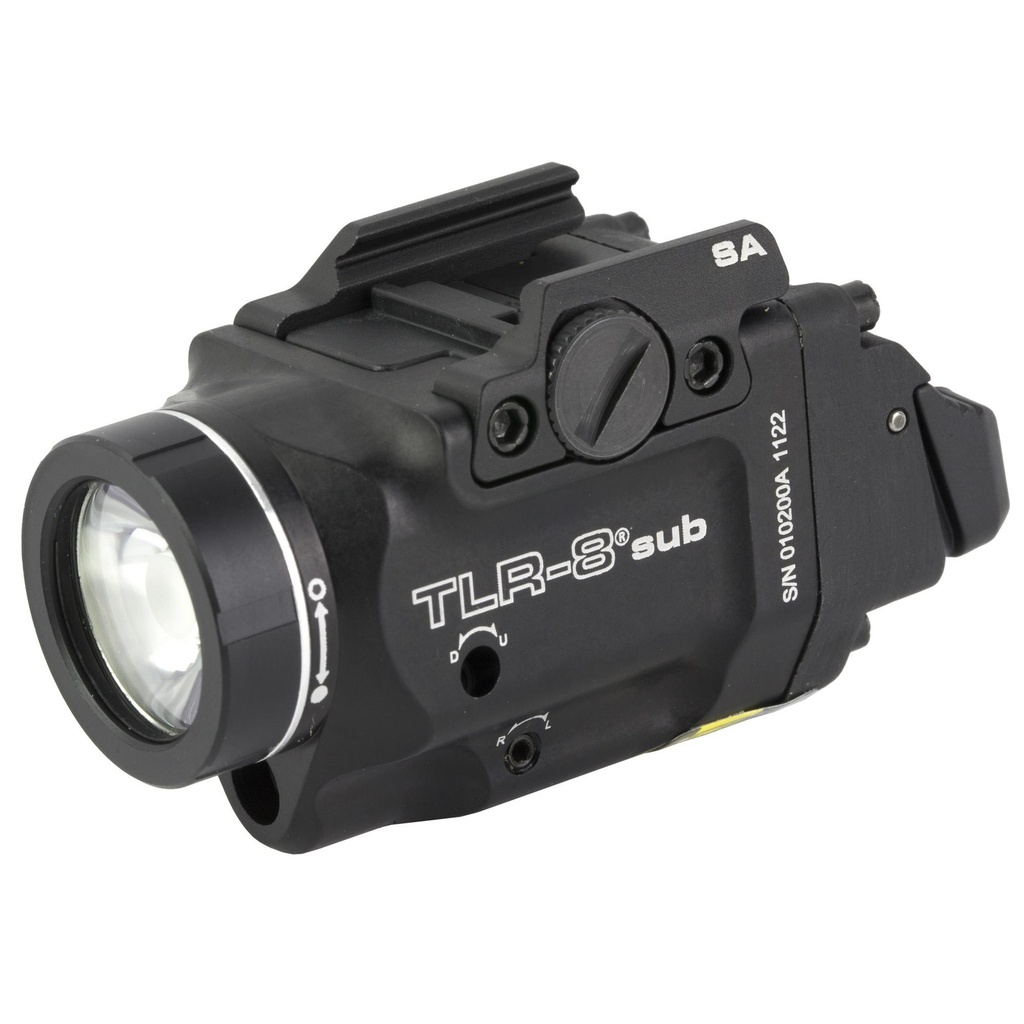 Streamlight TLR-8 Sub White LED with Red Laser Fits Springfield Hellcat 500 Lumens Black Includes (1) CR123a Battery Low and High Switches 