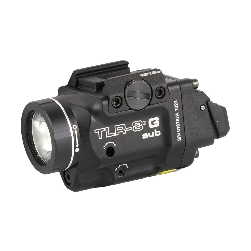 Streamlight TLR-8 G Sub White LED with Green Laser For 1913 Short Models 500 Lumens Black Includes (1) CR123a Battery Low and High Switches 