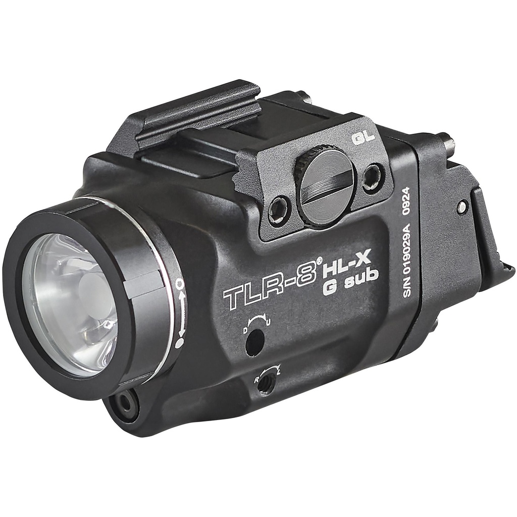 Streamlight TLR-8 HL-X Sub USB Weaponlight with Green Laser 1,000 Lumens Black Fits GLOCK 43X 48 MOS 43X 48 with Front Rail Includes Mounting Kit with Key Multi-Tool (1) SL-B9 Battery Pack and USB-C Cord 