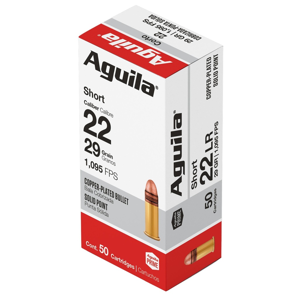 Aguila Ammunition Rimfire Super Extra 22 Short 29 Grain Copper-Plated Round Nose High Velocity 50 Round Box 