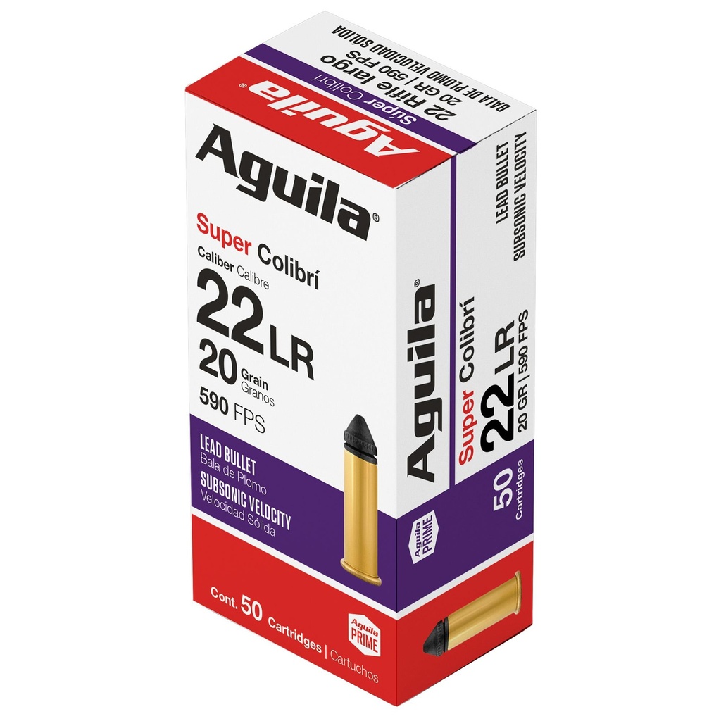Aguila Ammunition Rimfire Super Colibri 22LR 20Gr Subsonic Solid Point 50 Round Box 