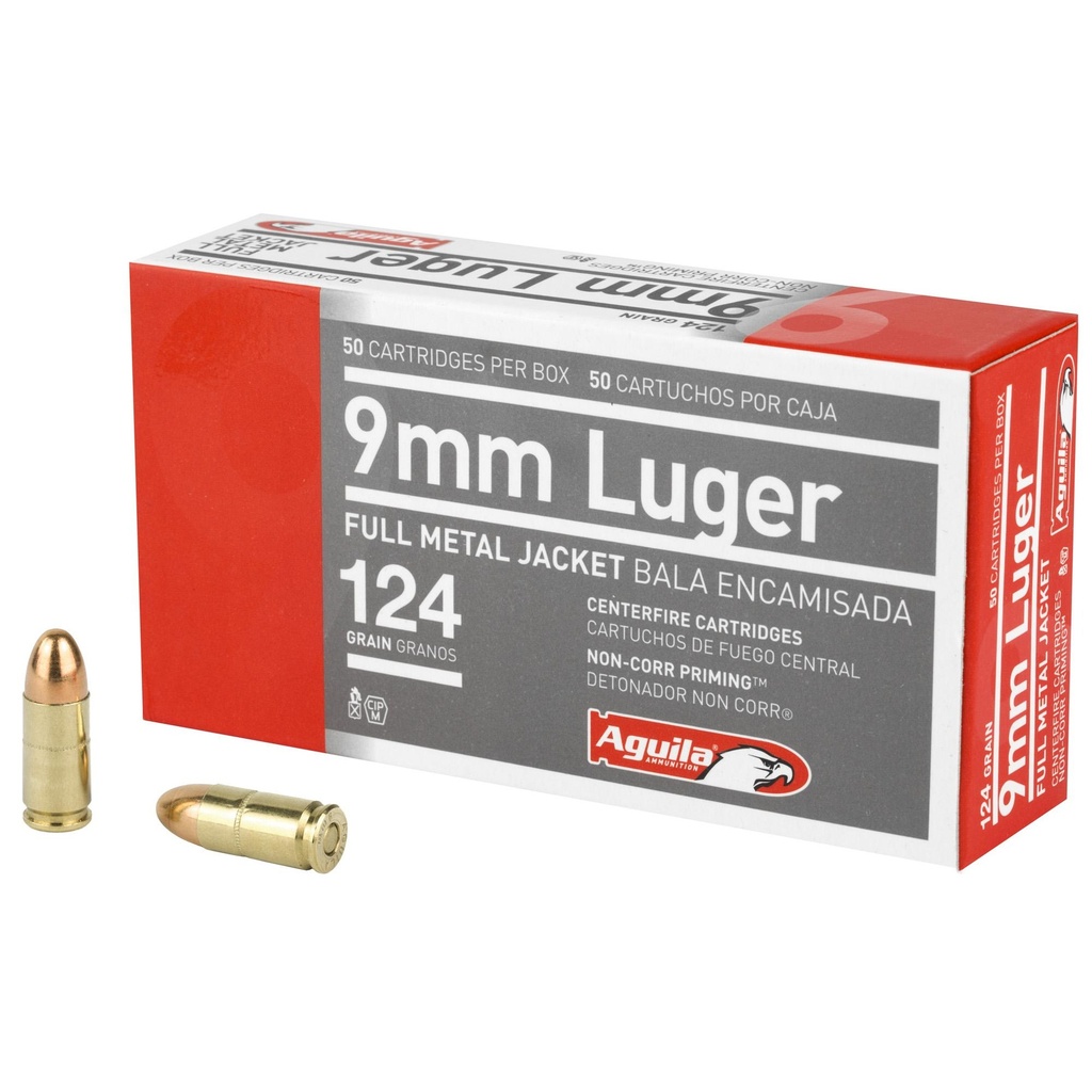 Aguila Ammunition Pistol 9mm 124 Grain Full Metal Jacket 50 Round Box 