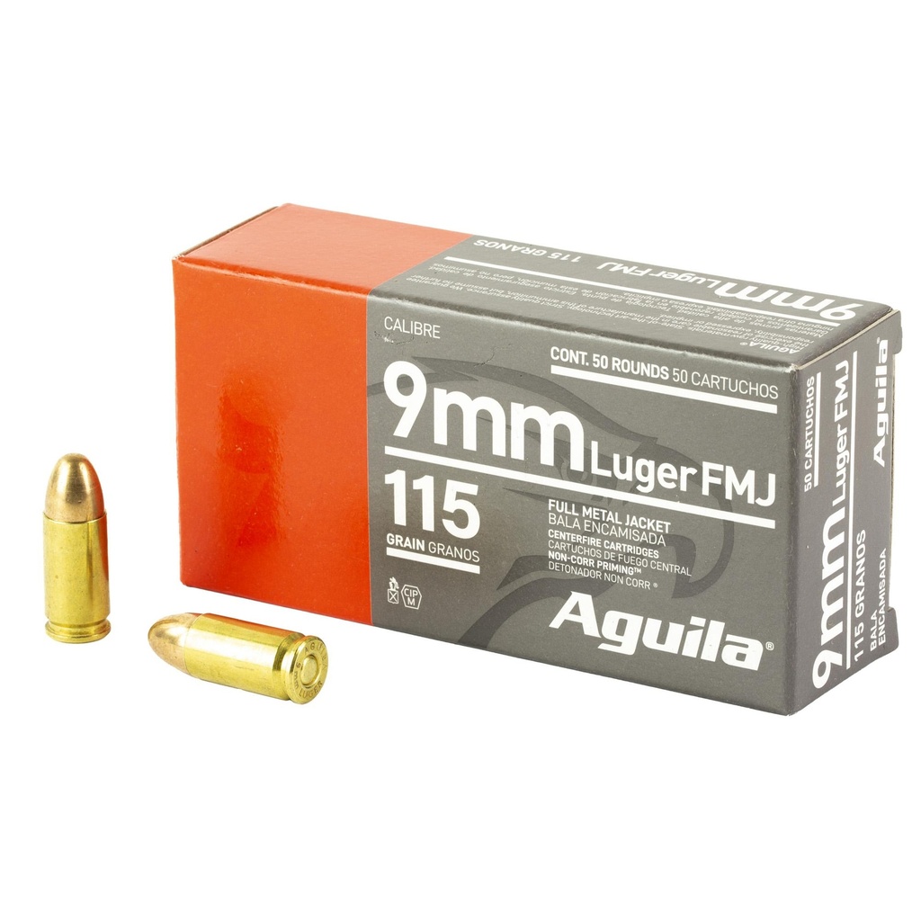 Aguila Ammunition Pistol 9mm 115 Grain Full Metal Jacket 50 Round Box 