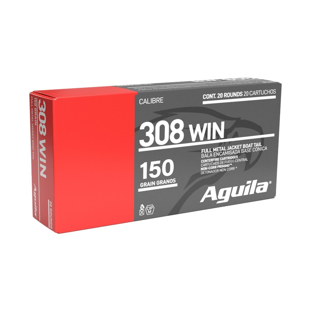 Aguila Ammunition 308 Win 150 Grain Full Metal Jacket Boat Tail 20 Round Box 