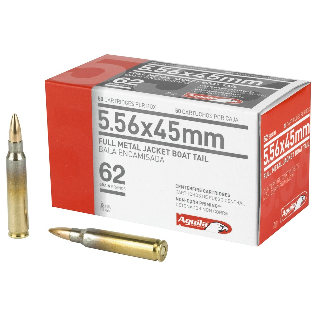 Aguila Ammunition Rifle 556NATO 62 Grain Full Metal Jacket Boat Tail 50 Round Box 