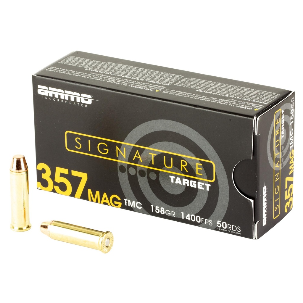 Ammo Inc Signature Target 357 Magnum 158 Grain Total Metal Coating Bullet 50 Round Box 