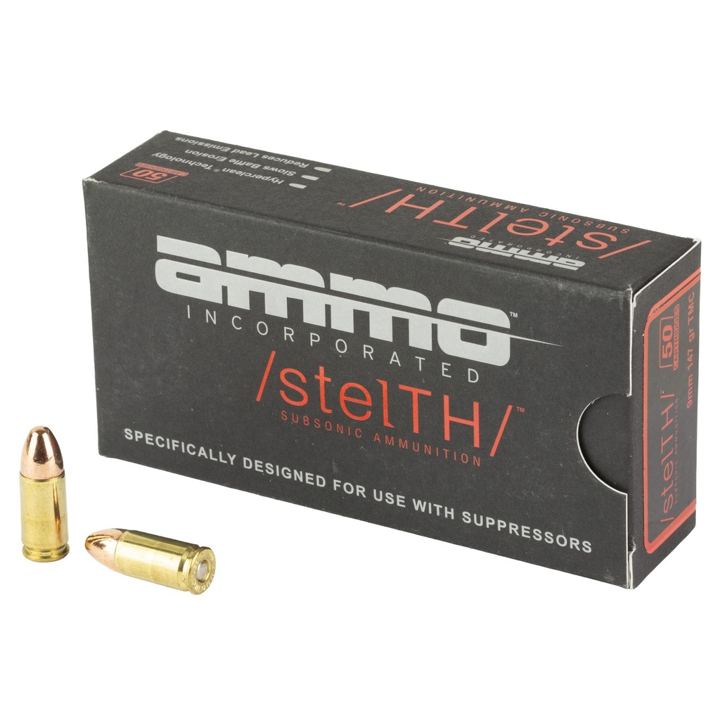 Ammo Inc Stealth Subsonic 9mm 147 Grain Total Metal Coating Bullet 50 Round Box 