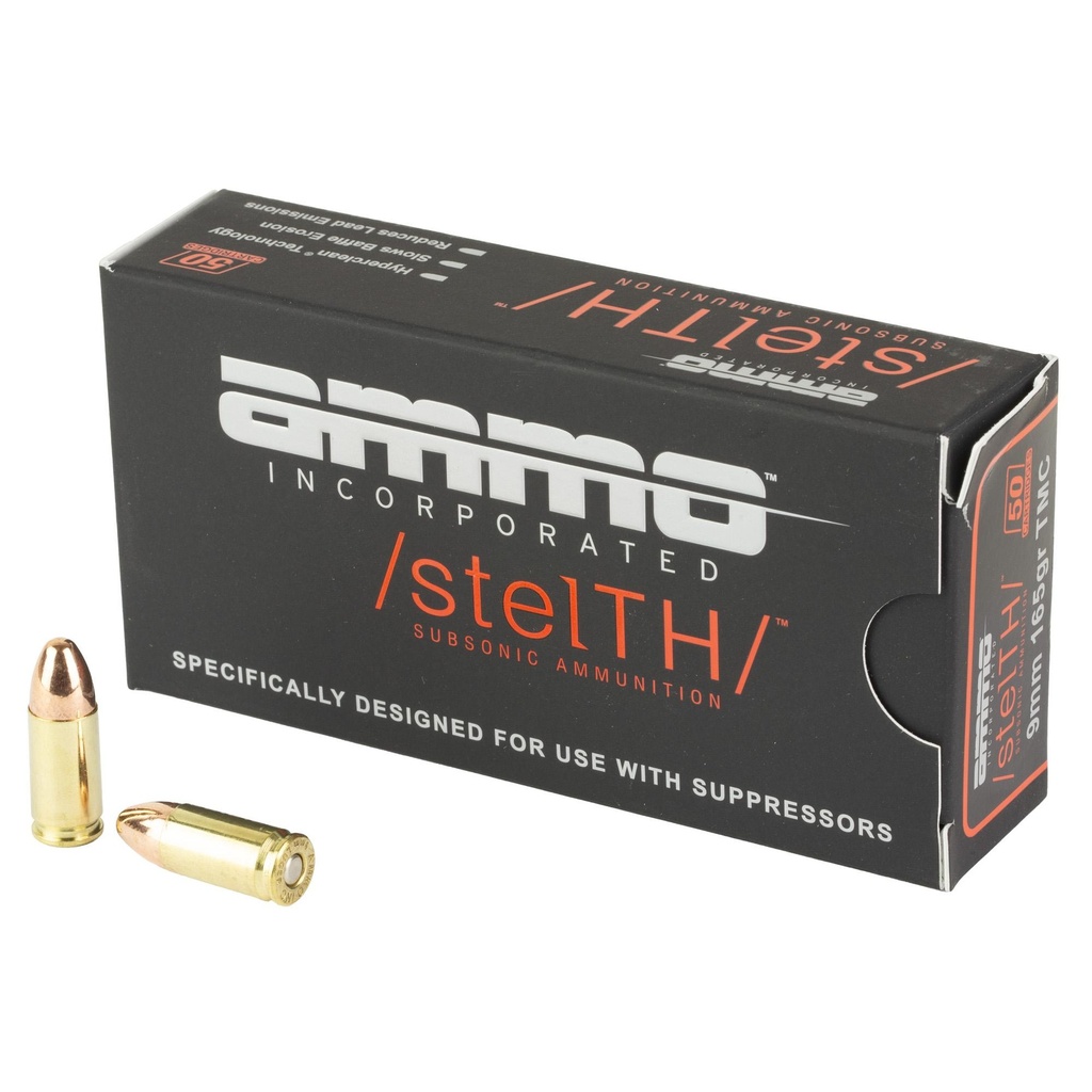 Ammo Inc Stealth Subsonic 9mm 165 Grain Total Metal Coating Bullet 50 Round Box 