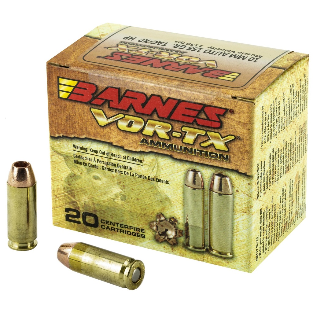 Barnes VOR-TX 10mm 155 Grain XPB Jacketed Hollow Point Lead Free 20 Round Box California Certified Nonlead Ammunition 