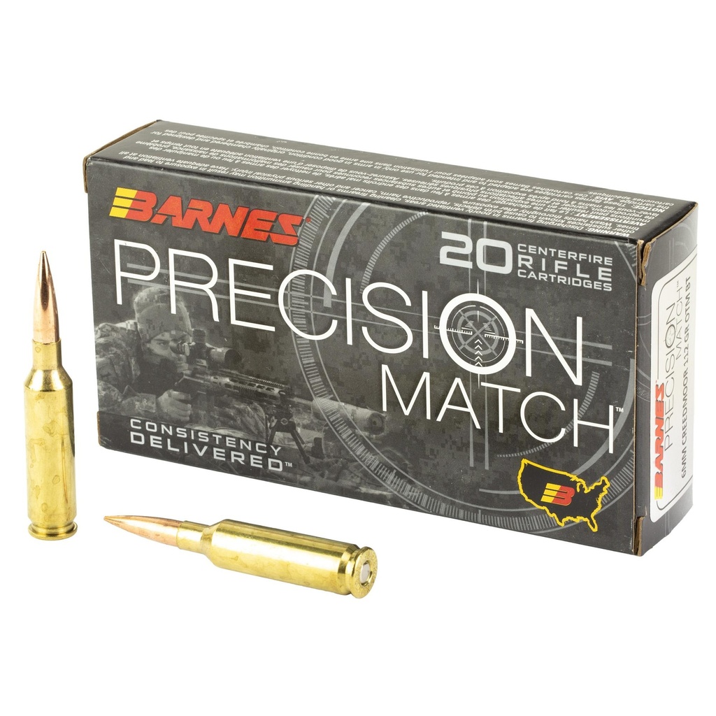 Barnes Precision Match 6mm Creedmoor 112 Grain Open Tip Boat Tail 20 Round Box 