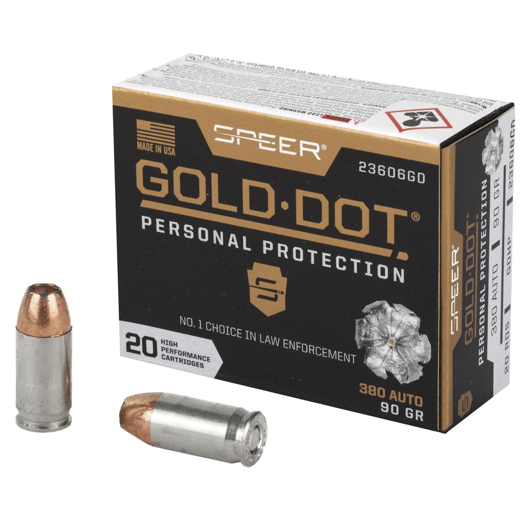 Speer Ammunition Speer Gold Dot Personal Protection 380ACP 90 Grain Hollow Point 20 Round Box 