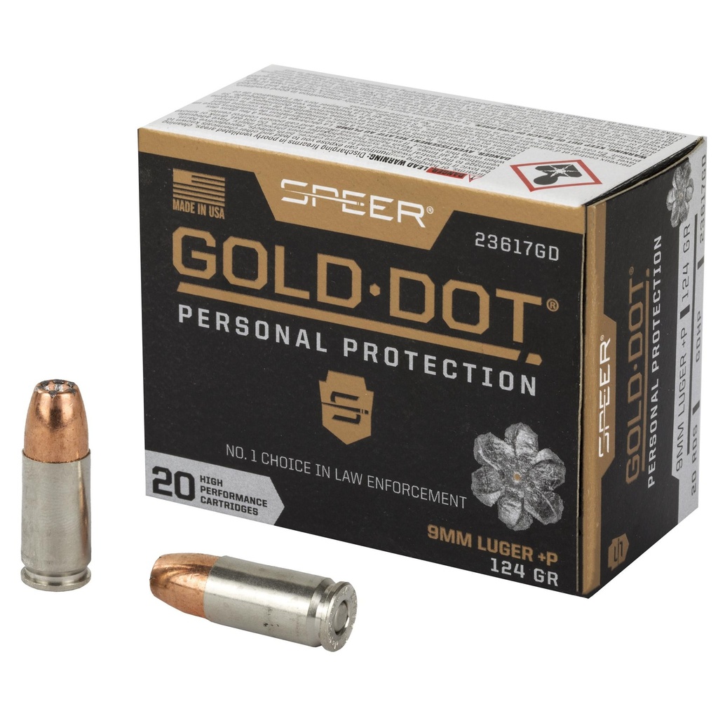 Speer Ammunition Speer Gold Dot Personal Protection 9mm 124 Grain Hollow Point +P 20 Round Box 