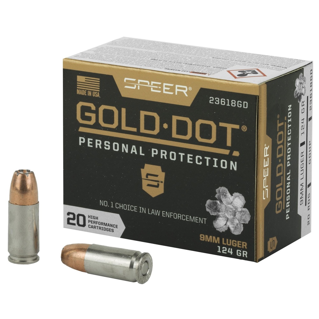 Speer Ammunition Speer Gold Dot Personal Protection 9mm 124 Grain Hollow Point 20 Round Box 