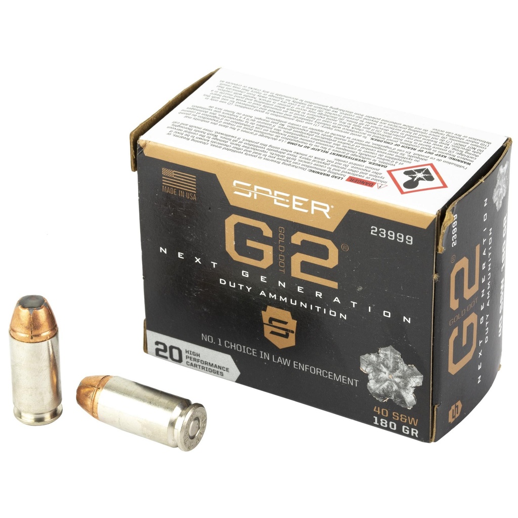 Speer Ammunition Gold Dot G2 40S&W 180 Grain Gold Dot Hollow Point 20 Round Box 