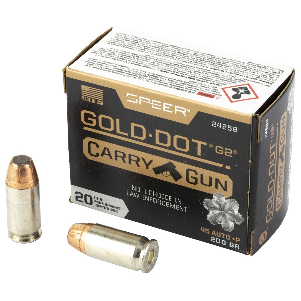 Speer Ammunition Speer Gold Dot 45 ACP 200Gr Gold Dot Hollow Point 20 Round Box 