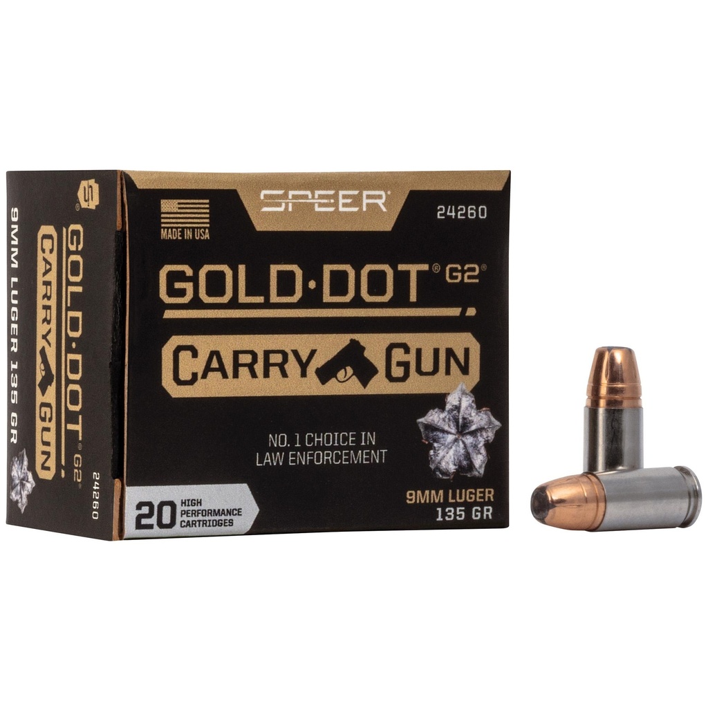 Speer Ammunition Speer Gold Dot 9mm 135Gr Gold Dot Hollow Point 20 Round Magazine 